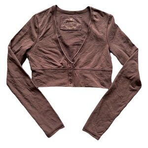 Brown long sleeve v neck open chest bottom down top